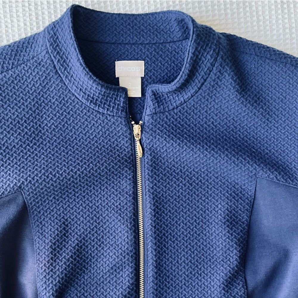 Chico’s Blue Textured Knit Zip Up Lined Jacket Size 2 (women’s 12/14) - Picture 8 of 11